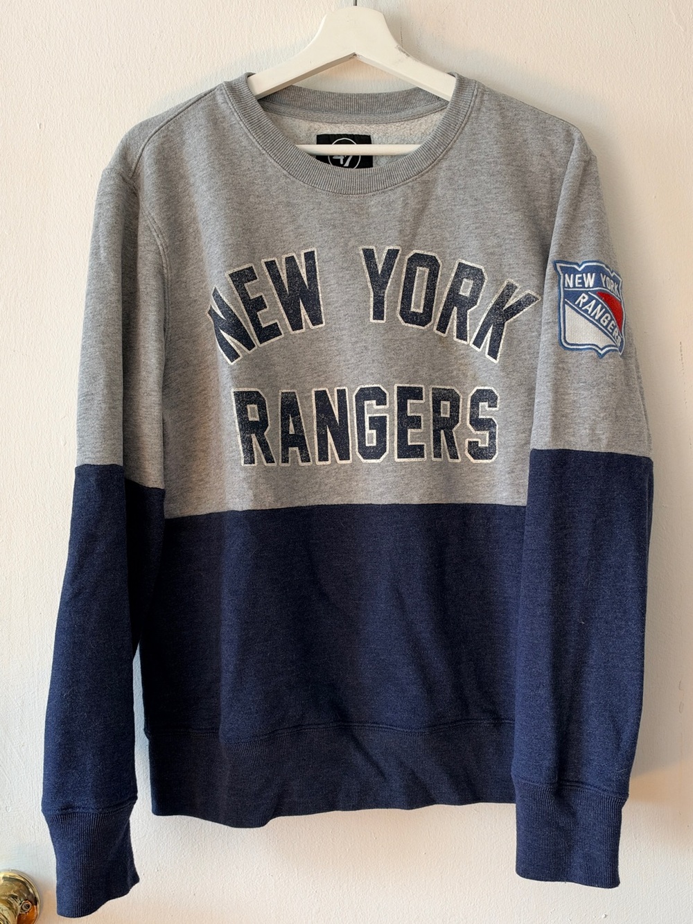 47 Brand New York Rangers Two-Tone Crewneck Sweatshirt - Gray & Navy